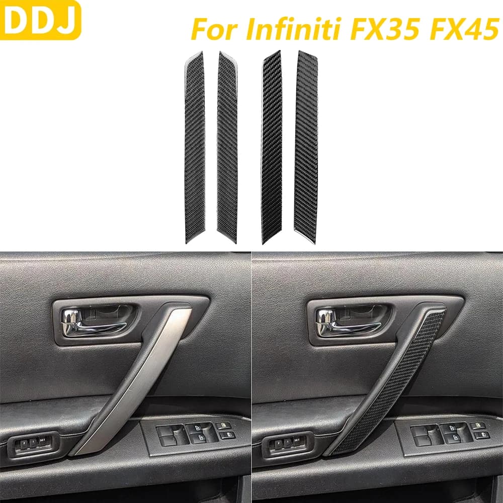 Copertura del pannello della maniglia della portiera interna in fibra di carbonio morbida per Infiniti FX35 FX45 S50 2006-2008, adesivo per accessori interni