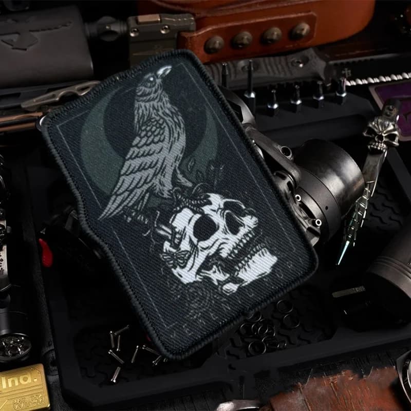 MEMENTO MORI Crow Patch Skull Military Moral Distinctive Bracelet Printed patches with hook and ring Stickers for backpacks for tactical clothes
