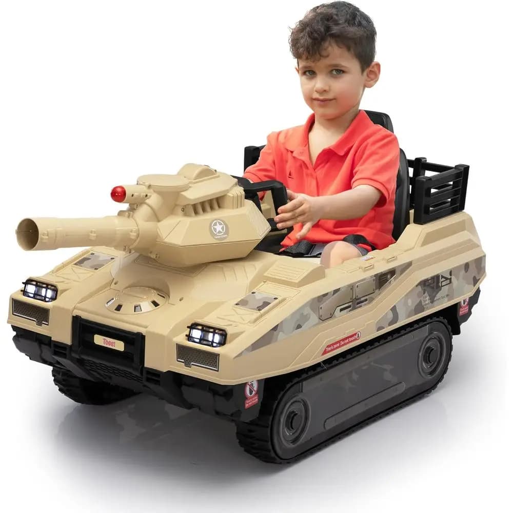 Carro armato elettrico per bambini 24V con telecomando per bambini piccoli, 360 ° Veicolo militare da combattimento fuoristrada con missilie