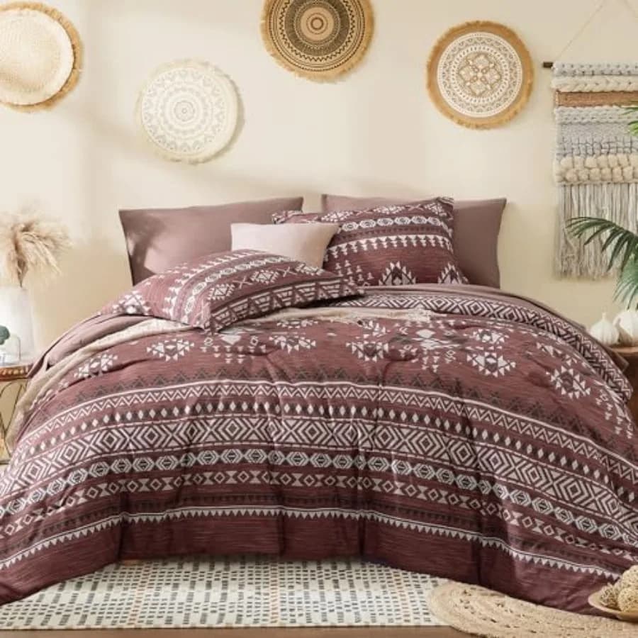 Set Copripiumino - Set Biancheria da Letto 7 Pezzi Boho, Set Letto in una Borsa, Leggero e Morbido, Stile Azteco, Set Copripiumino per Tutte le Stagioni con Lenzuola