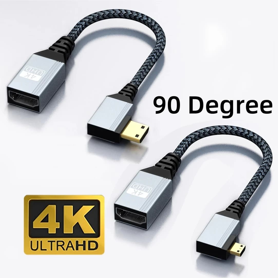 Cavo 4K UHD V2.0 Cavo di prolunga adattatore da 90 gradi Mini/Micro HDMI compatibile da maschio a femmina compatibile HDMI per videocamera DSLR