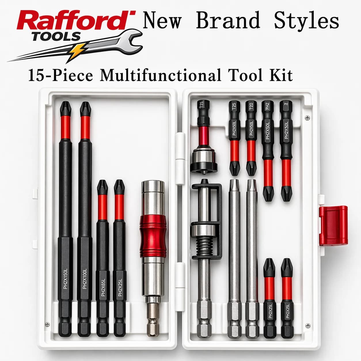 Rafford PH2 Magnetic Steel Screwdriver Bit Set — 15-Piece S2 Steel Impact Bit Set, Multi-Size Tool Accessories