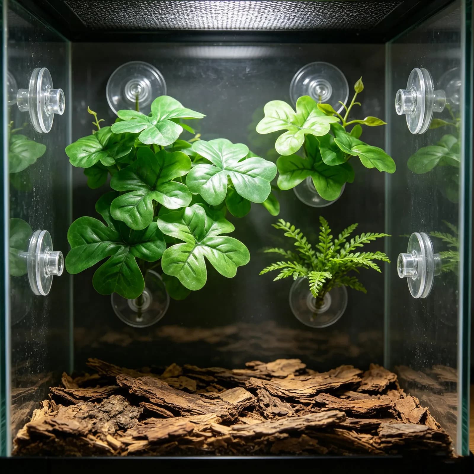 Artificial Reptile Plants with Strong Suction Cup Soft Realistic Leaf Decor for Snake Lizard Terrarium Climbing Amphibian