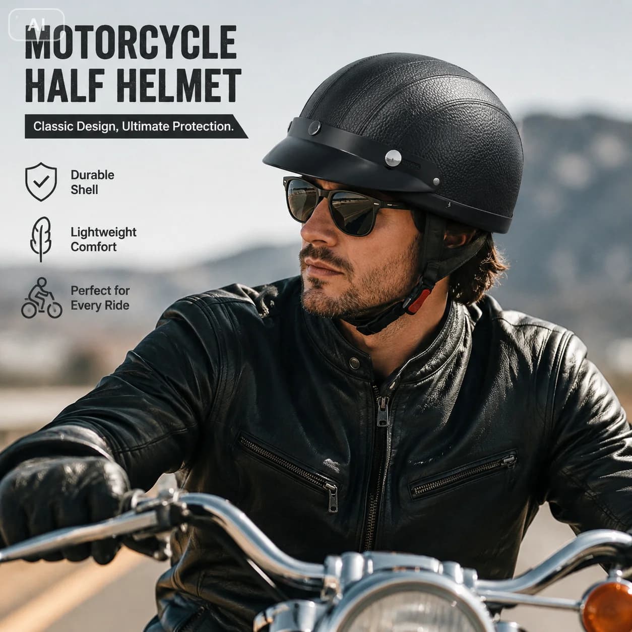 Vintage for Harley Leather Helmet for Men Women Winter Warm Universal Lightweight Half Helmet Electric Bicycles Great Gift Set