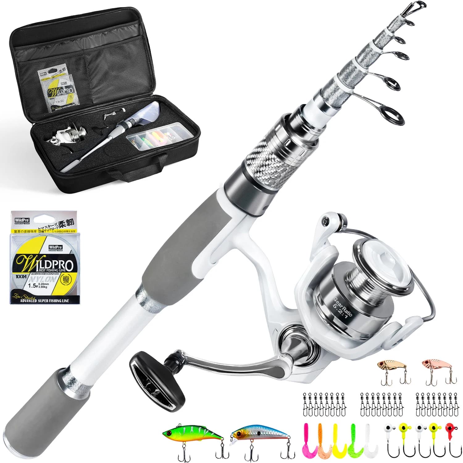 Canna da pesca e mulinello Combo Borsa porta canna da pesca telescopica in fibra di carbonio Kit portatile Acqua salata Acqua dolce
