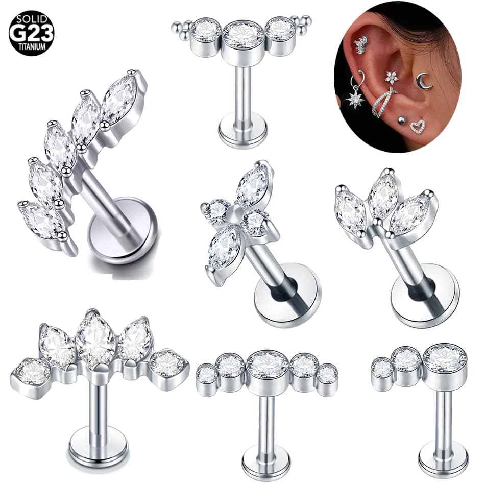 1PC Titanium Labret Piercing Diagonal Horse Eyes Zircone Cubico Lip Stud Ring Cartilagine Conchiglia Helix Piercing Earrings of Vine Prisoner Jewelry