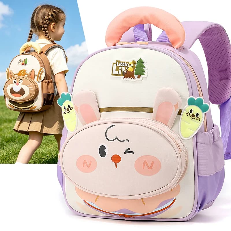 Cartoon 3D Rabbit Preschool Backpack with Carrot Decor Cute Lightweight Children School Backpack for Little Girl Boy Daypack Bag