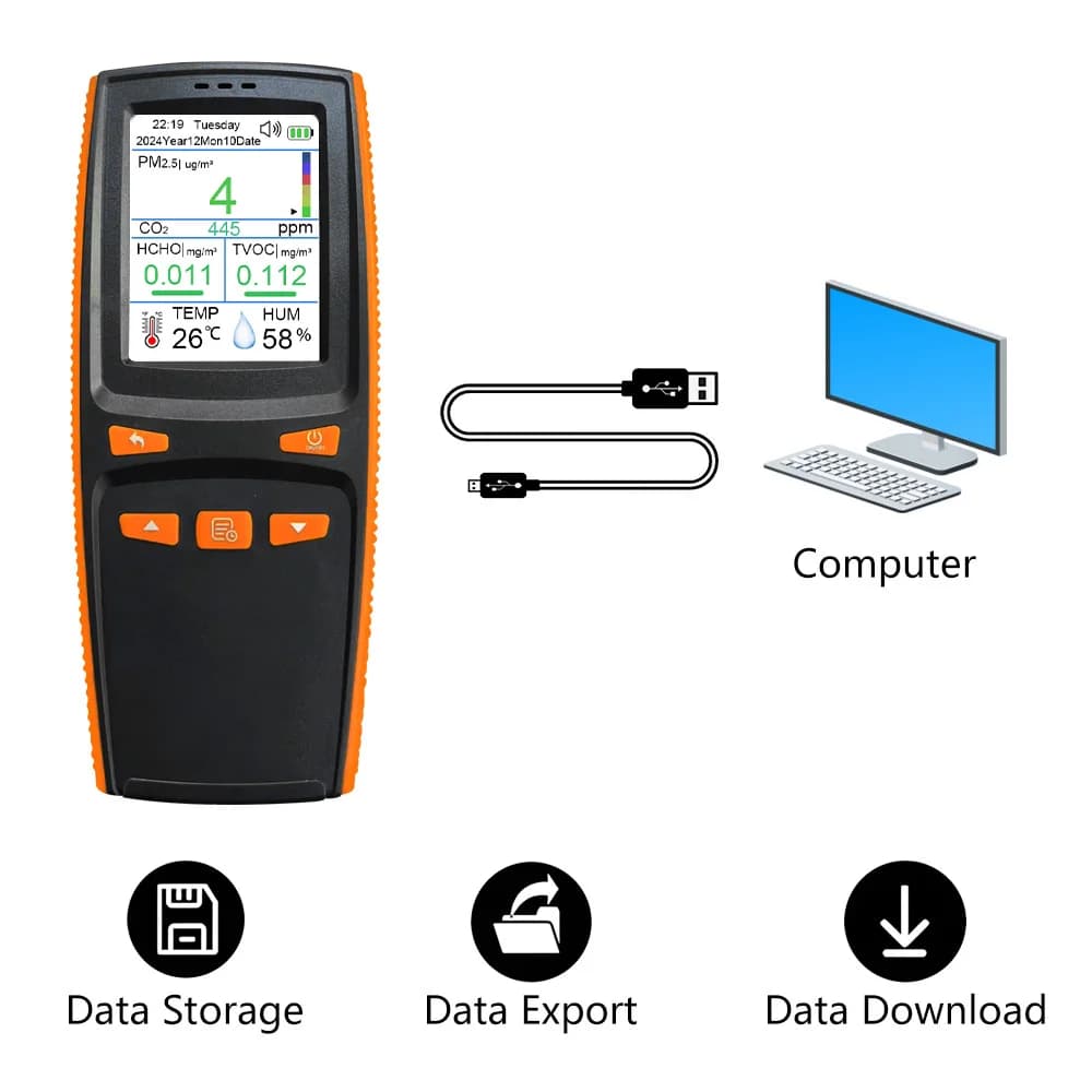 Multifunctional Air Quality Monitor 10 in a Data Registration Support Storage Format * Download CSV Support Data