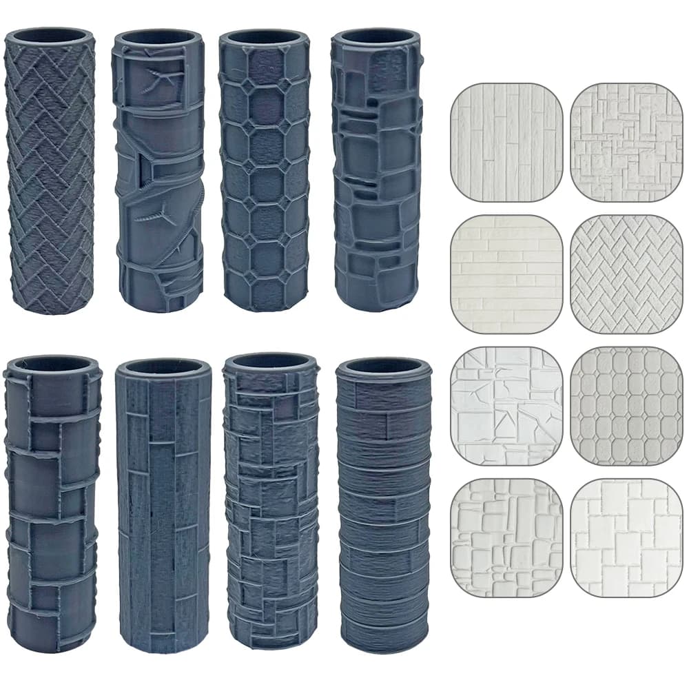 Rullo texture stampato in 3D per pareti o pavimenti di costruzione in polimero di argilla base Wargaming
