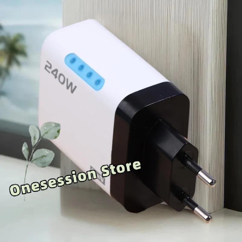 Caricabatterie rapido USB-C a 5 porte GaN da 240 W - Adattatore di alimentazione per dispositivi multipli con spina UE/USA