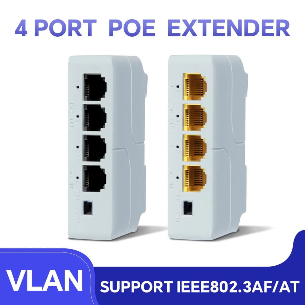 Extender PoE a 4 porte, ripetitore PoE per estensione della trasmissione su porta IP per switch PoE, NVR, telecamera IP
