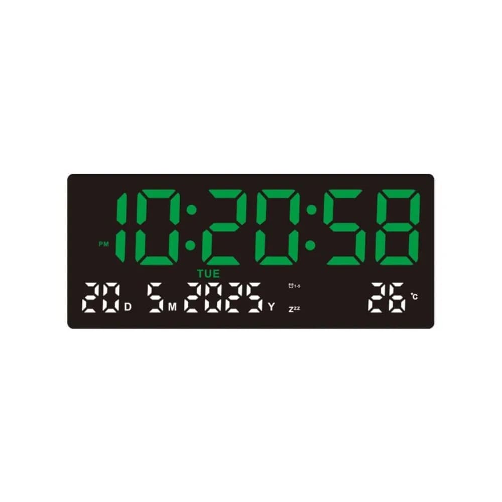 Large Digital Wall Clock Time/Date/Week/Temp Display 3 Alarm Clock LED Alarm Clock Snooze 12/24H Electronic Table Clock
