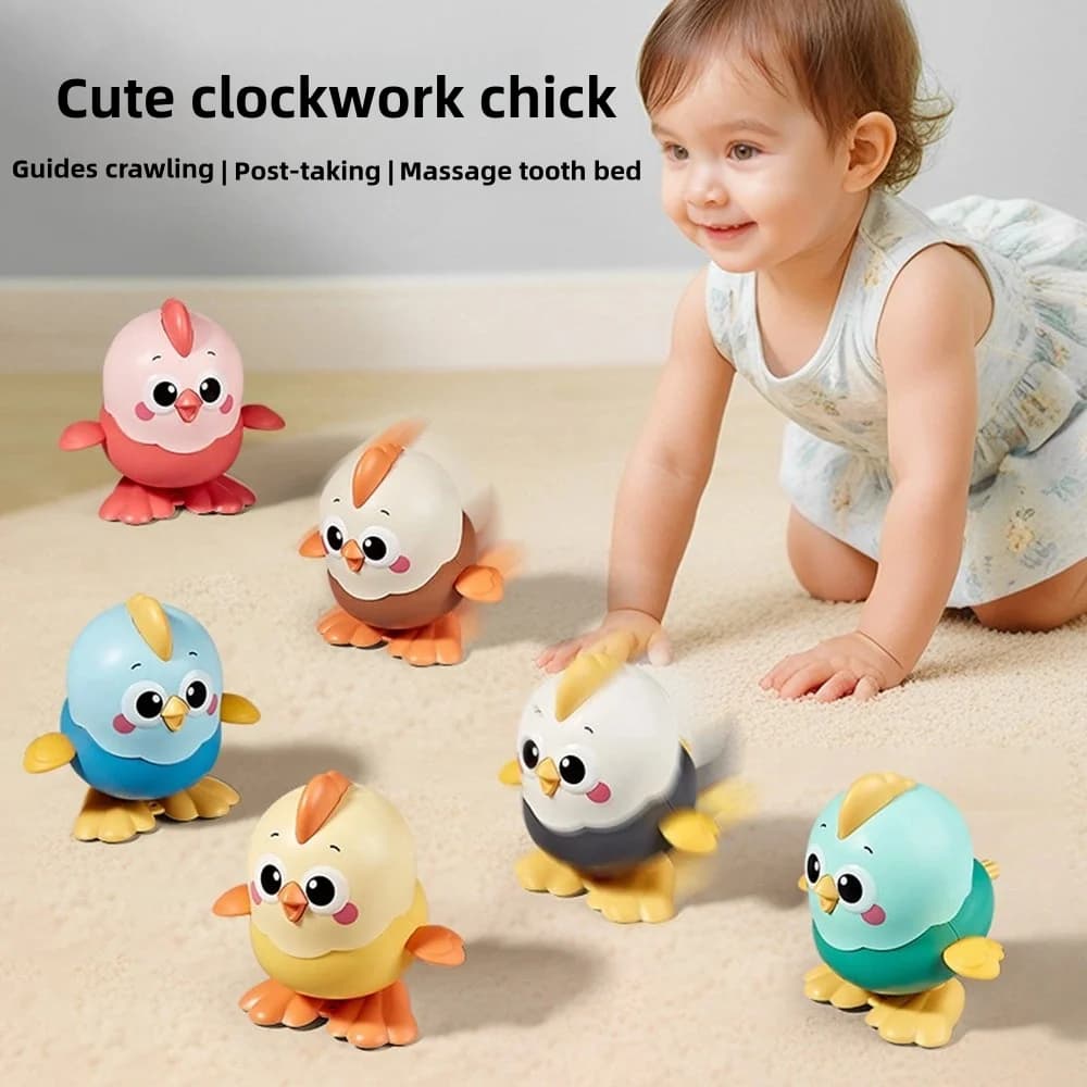 Simpatico giocattolo a carica manuale a forma di pulcino, senza batterie, educativo per neonati e bambini che gattonano, sicuro e sensoriale, regalo per neonati e bambini piccoli.