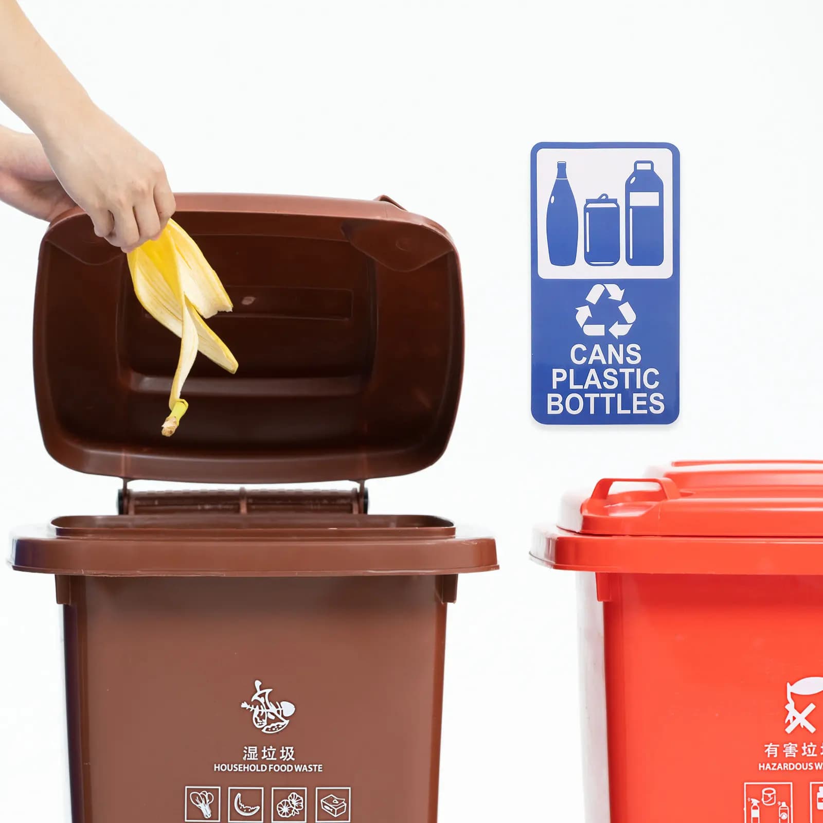 6Pcs Recycling Stickers for Bins Self Adhesive Waterproof Plastic Vinyl Trash Can Recycling Signs Eco Friendly Kitchen Necessity