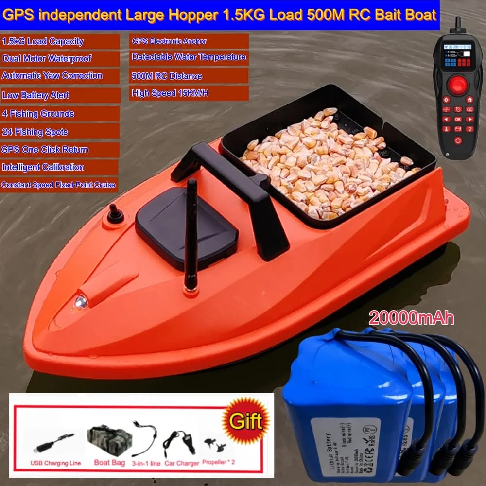 GPS RC Fishing Boat with Charge Capacity 1.5KG, Night Lighting 500M, Electronic Anchor, Cruise Control, High Speed