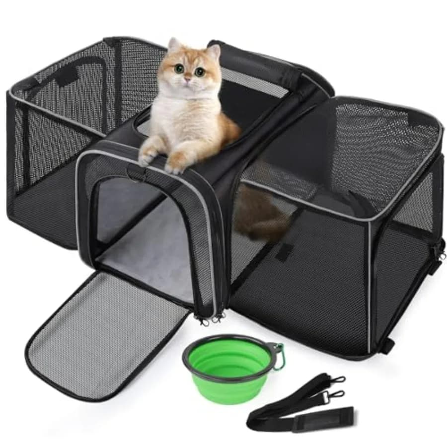 Cat Carrier Expandable, Extra Large Pet Carrier Bag, Foldable Cat Carrier Bag with Breathable Mesh, Pet Carrier Transport Bag f