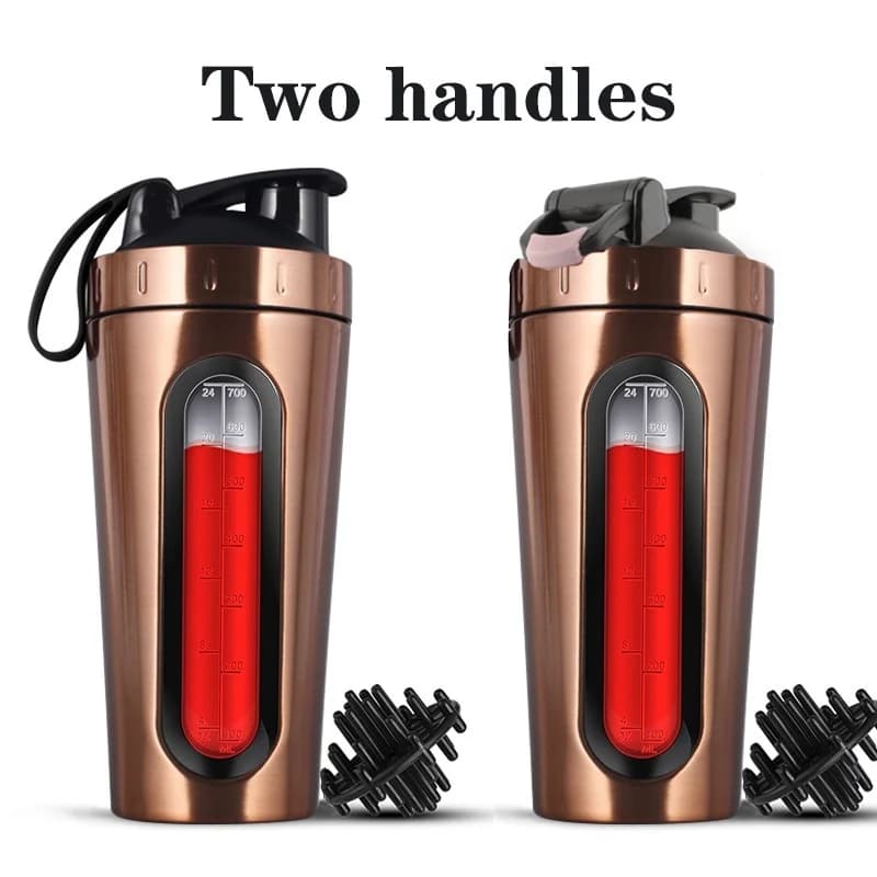 700 ml Sports Protein Shaker Bottle in Stainless Steel, Anti-goccia, for Gym, with Graduated Scale, for Mixing Powder Proteins