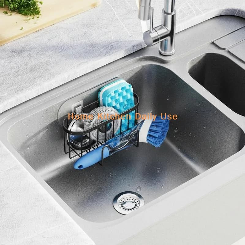 Supporto per spugne in acciaio inossidabile con ventosa, portatile e resistente, design cavo, scolapiatti con gancio, organizer per lavello da cucina