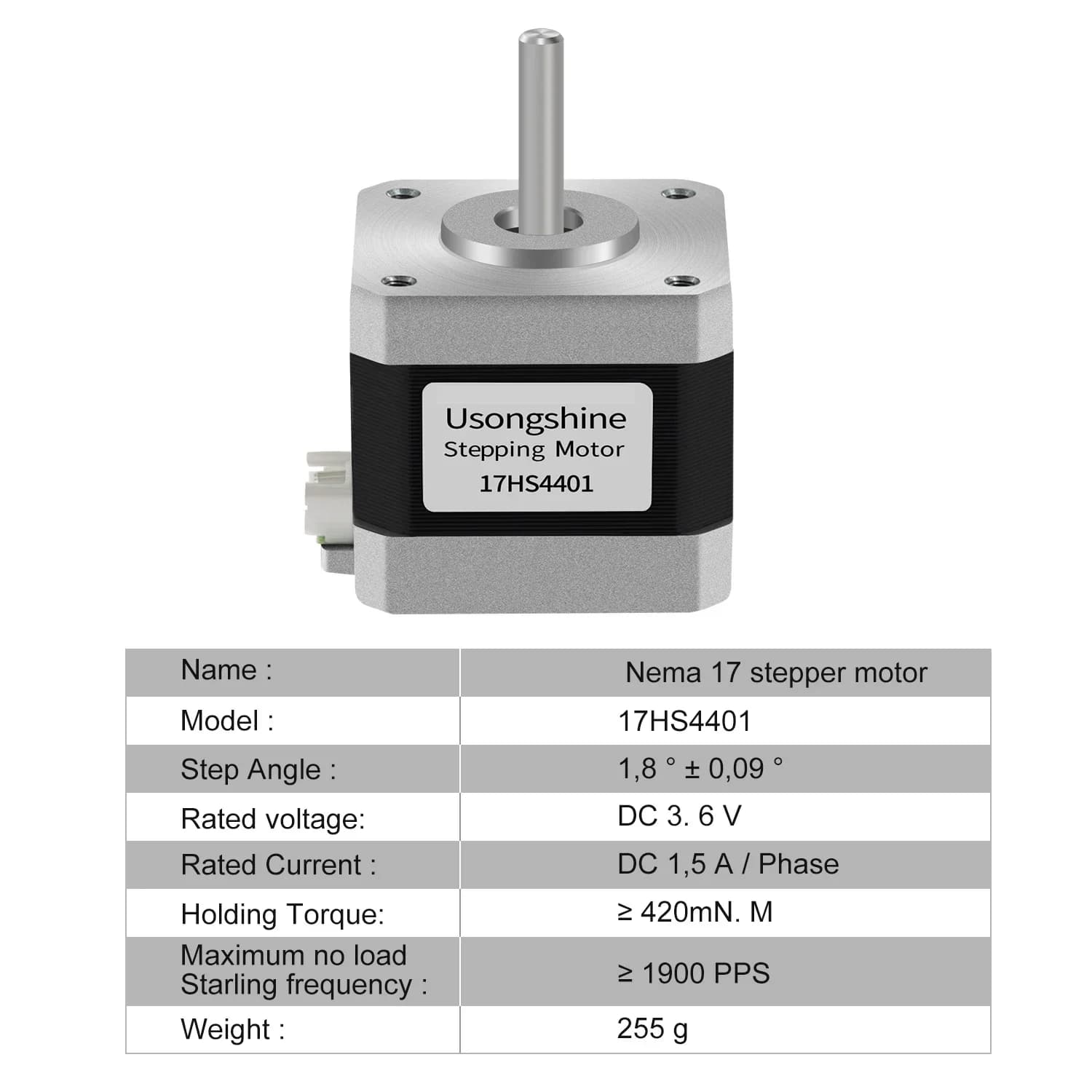 Nema17 17HS4401 17HS4401S 42BYGH 1.5A 42N.cm 4-wire, 1/3/5 pcs for 3D printer, CNC router, laser engraving machine