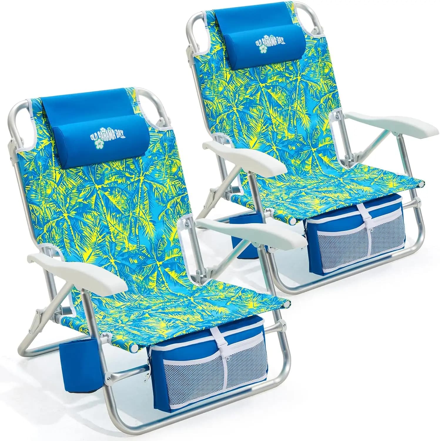 Portable Aluminum Adult Beach Chairs 7 Position Lay Flat Reclining Backpack Chair Towel Bar Cooler Bag