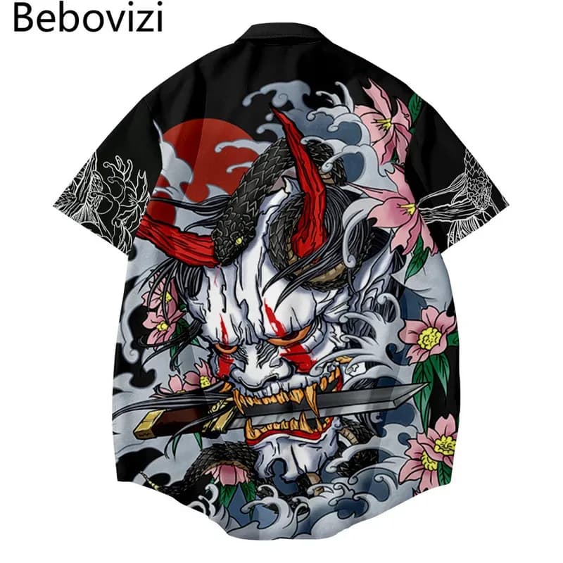 Cosplay camicia con stampa demone stile giapponese 2021 camicia hawaiana da uomo moda estate manica corta Harajuku camicia Anime uomo Ov Cosplay