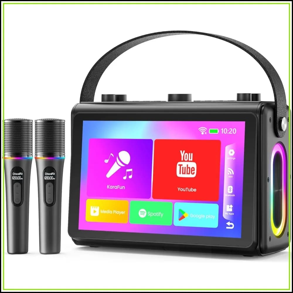 Karaoke Machine with 10.1" HD Screen, WiFi, Bluetooth, 2 Wireless Mics for Home Party