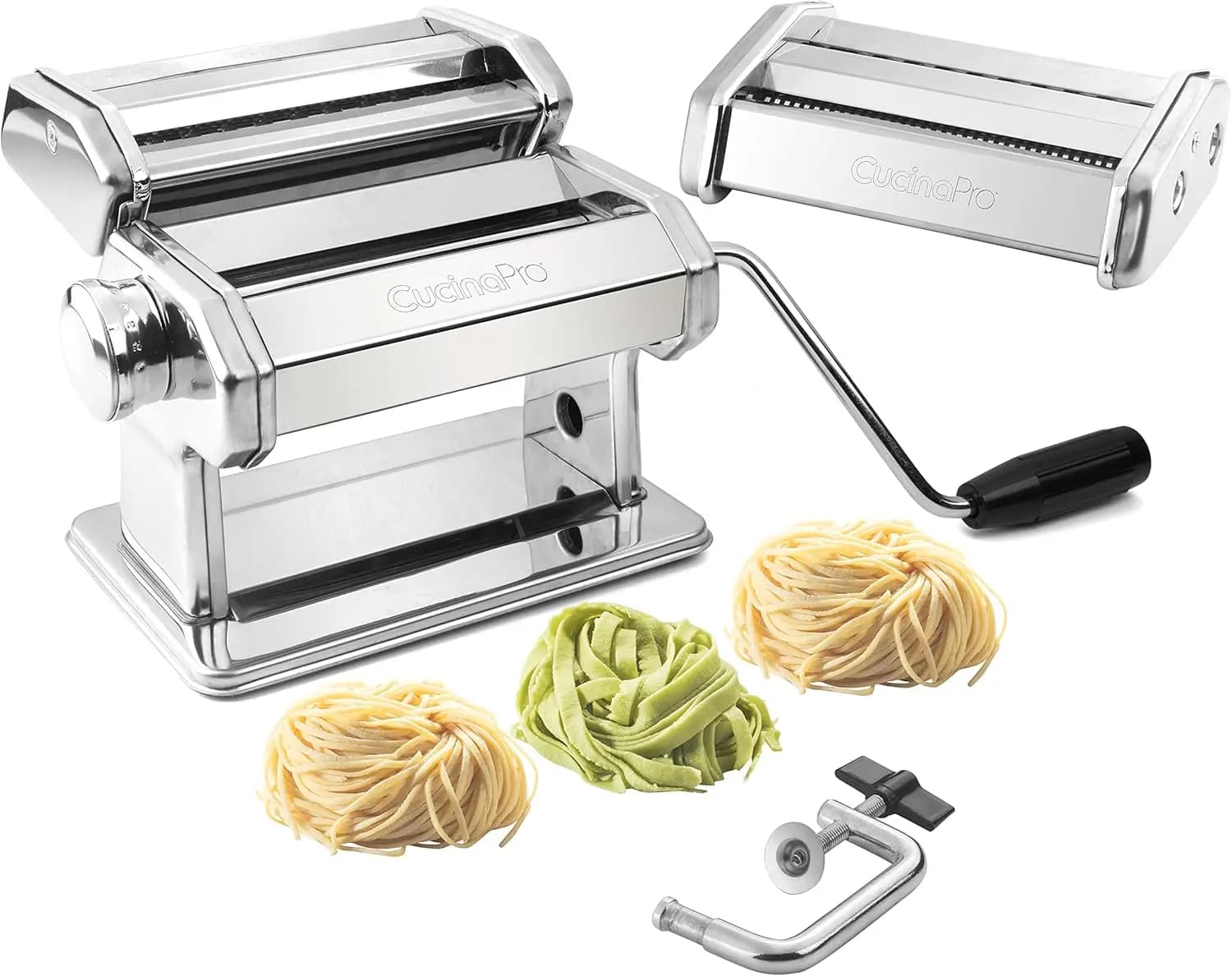 Macchina Manuale per Pasta Professionale con Spessore Regolabile, Accessori per Fettuccine e Spaghetti, Guida alle Ricette