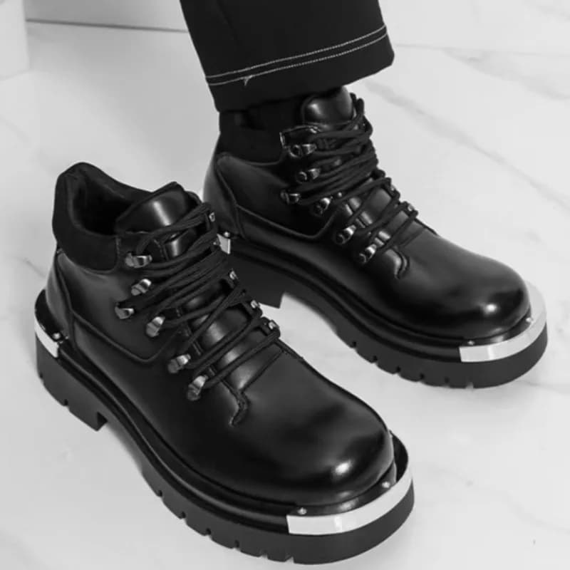 Men's Leather Boots Four Seasons Outdoor Casual Hiking High-top Shoes Retro Fashion Work Thick Bottom Ankle Boots Anti-slip 46