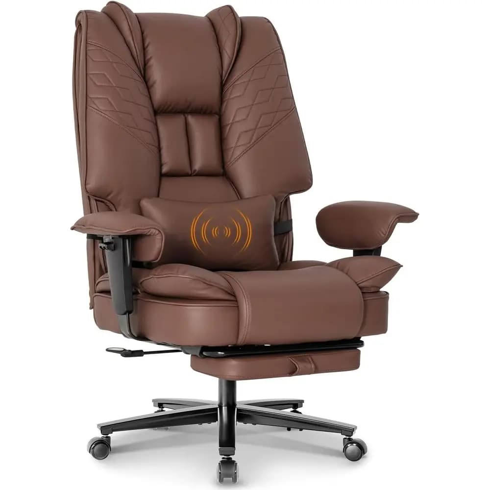 Ergonomic Office Chair with High Back for 650 pounds, Executive Leather Armchair with Poggiapiedi, Massage cushion - Brown