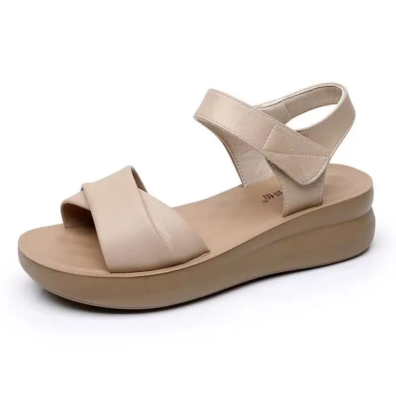 Sandali estivi con suola piatta in pelle open toe da donna nuovi Sandali sportivi casual leggeri antiscivolo con suola spessa Sandali rugosi con velcro