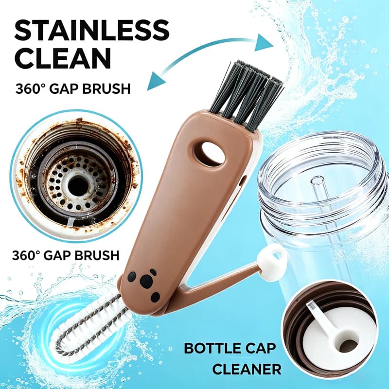 Household Cartoon Style Three-In-One Cleaning Cup Lid Brush Thermos Cup Lid Gap Cleaning Brush Baby Bottle Nipple Cleaning Brush