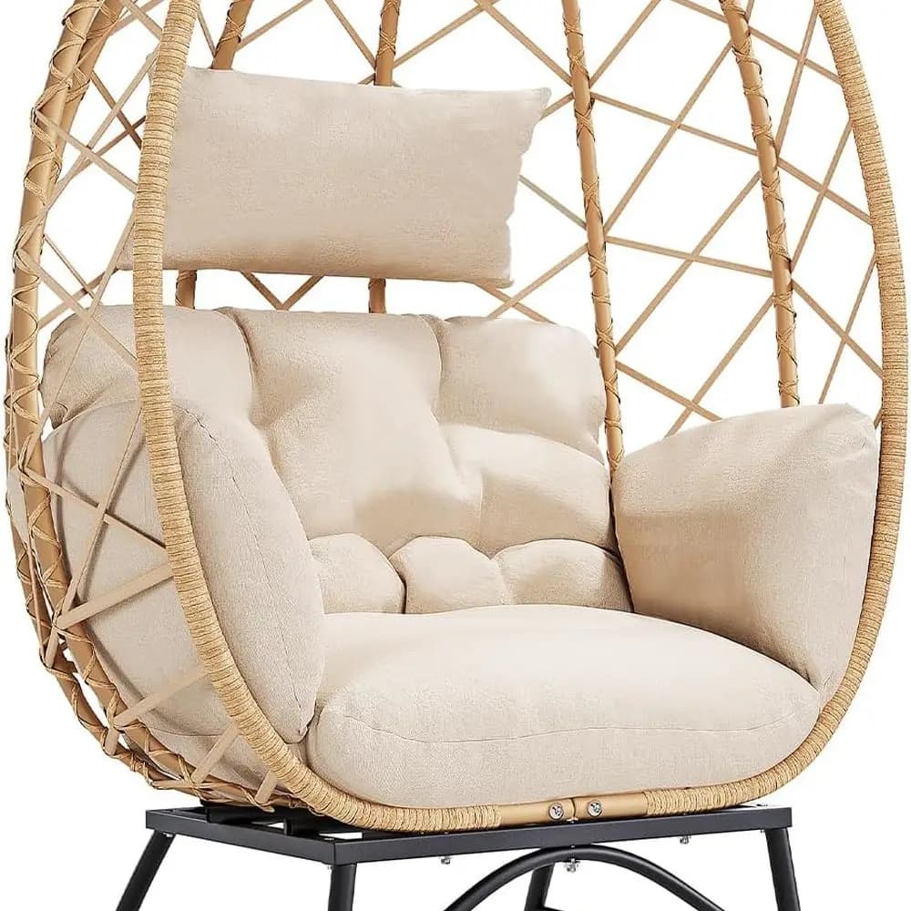 Sedia da esterno in vimini con cuscino - Lettino da patio oversize per spazi interni o esterni - Beige