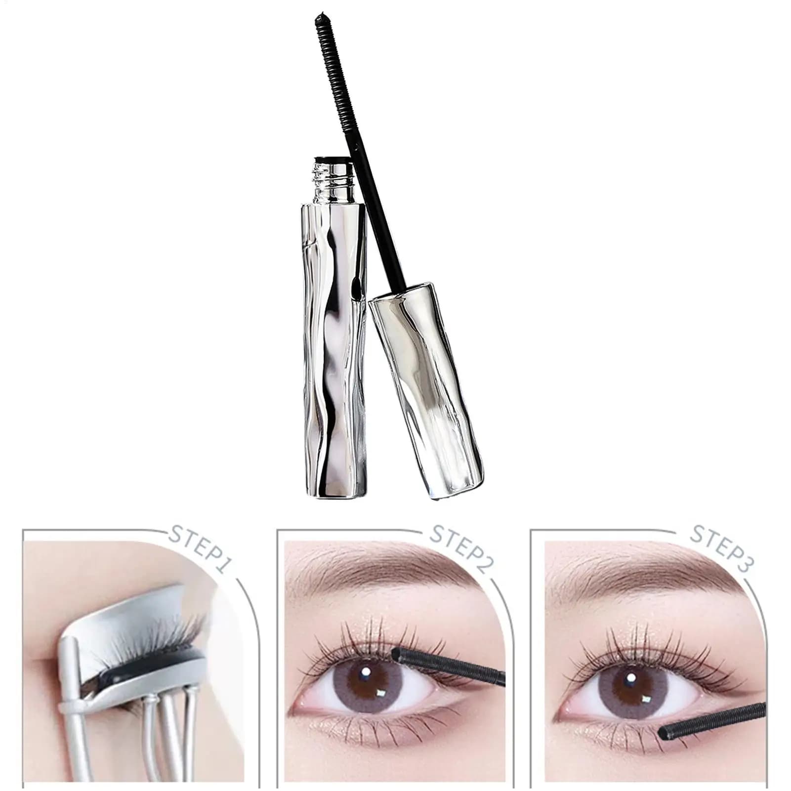 Waterproof 3D Mascara Black with Steel Pipe, Eyelash Primer, Eyelash Brush, Long-Term Silk Mascara, Cosmetics Gift