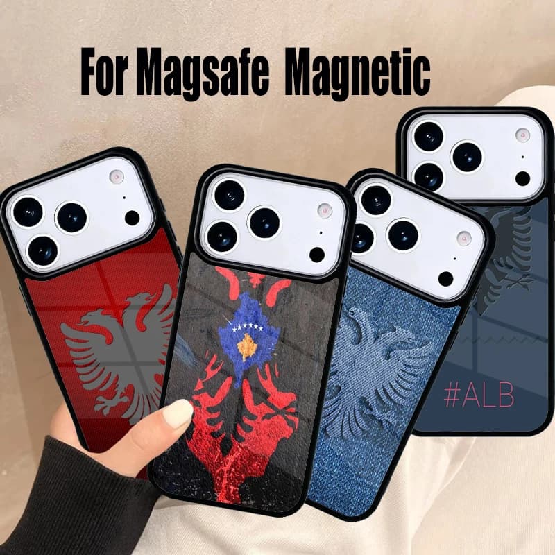 Cover per iPhone con Bandiera Albanese per iPhone 17 Air 16e 15 14 13 12 11 Pro Max Plus, Cover Magnetica Wireless Magsafe