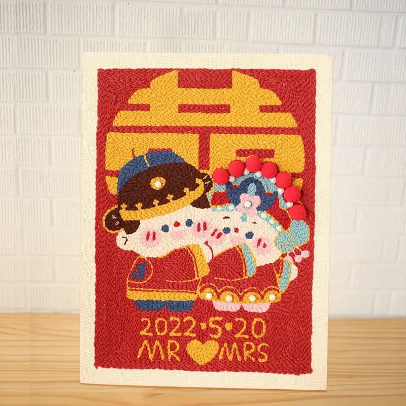 Traditional Chinese Punch Needle Embroidery Kits for Beginners 4ply Yarn Material Package Handmade Wedding Gift