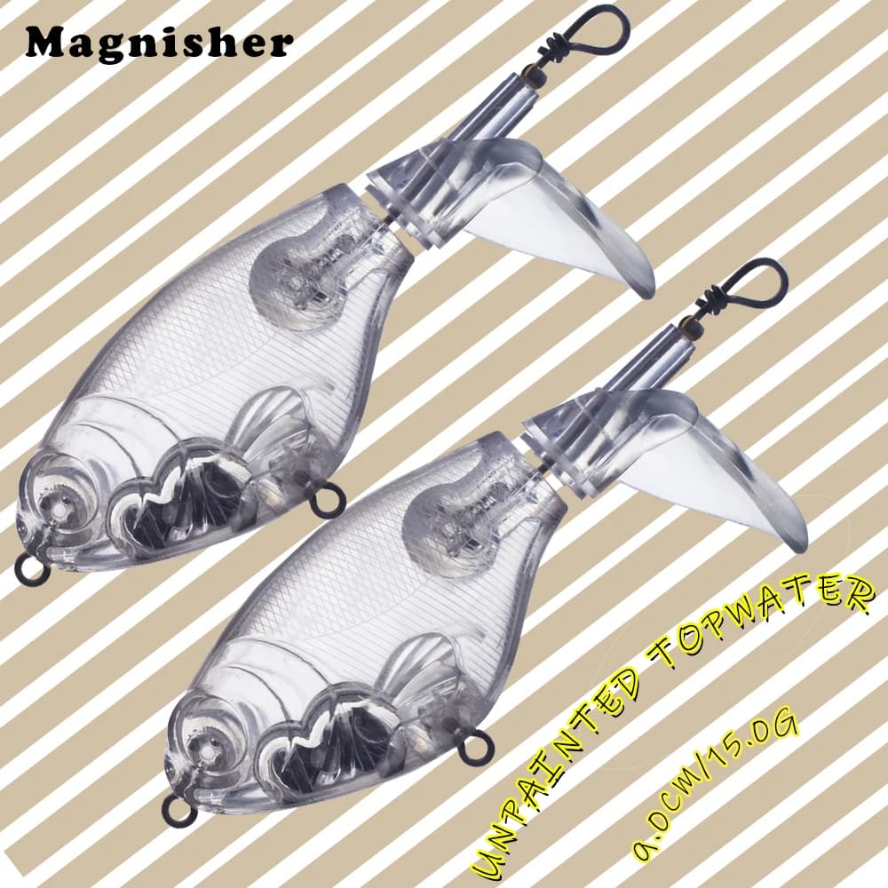 Magnisher 10 pz/lotto 9 CM 15G Topwater Esche Vuote Spin Tail Duro Artificiale Non Verniciato Esche Da Pesca Popper FAI DA TE Elica esche
