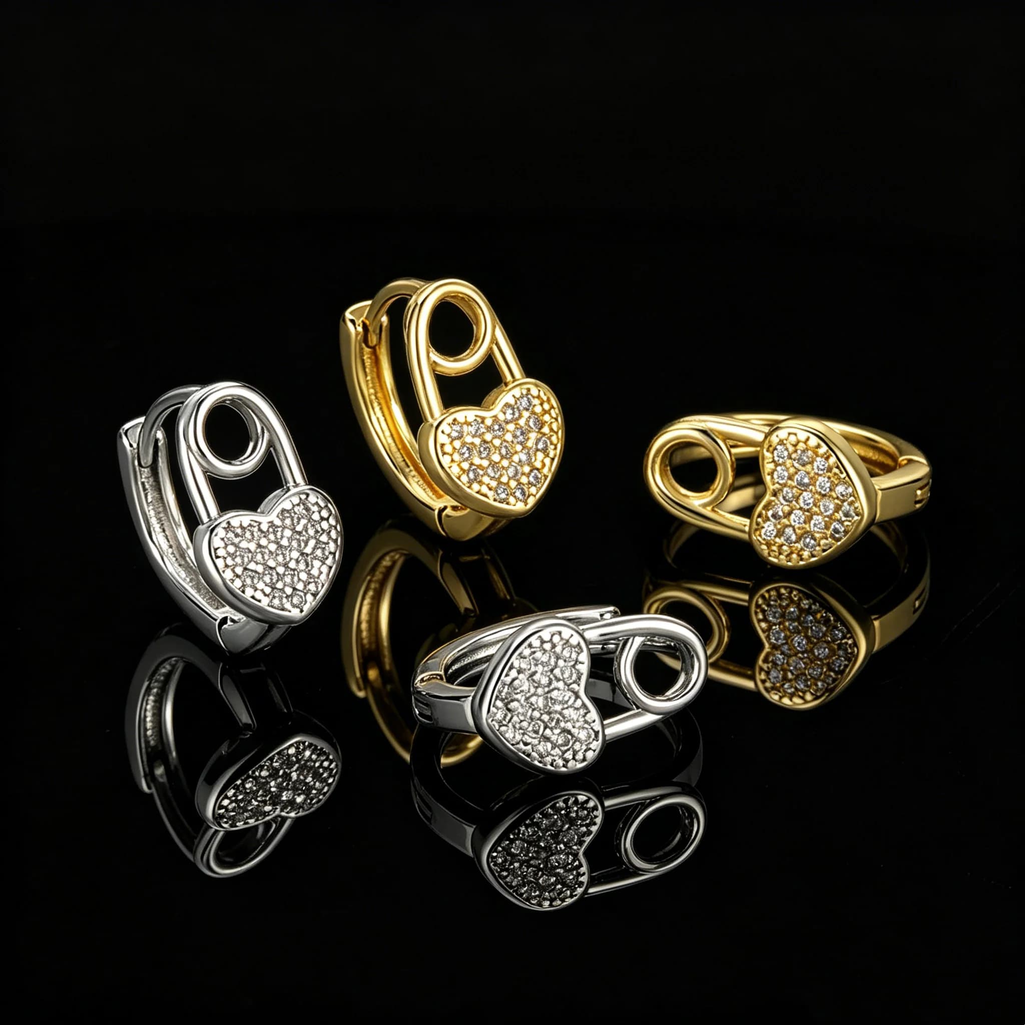 S925 Sterling Silver Hoops, Micro Zircon Heart Lock Design