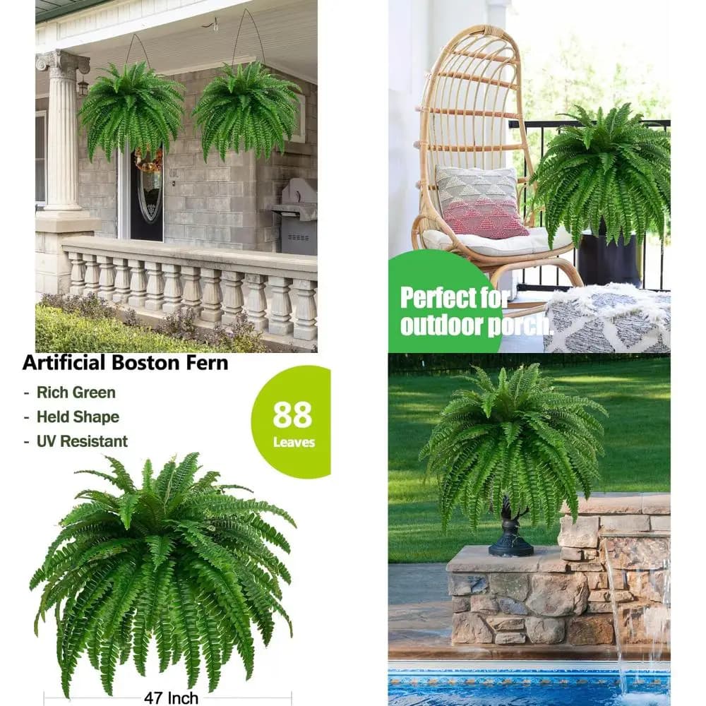 Boston Artificial Rivers, 88 branches, fake fern plants for indoors and outdoors, home office garden decorations, 48 inches, 1 box