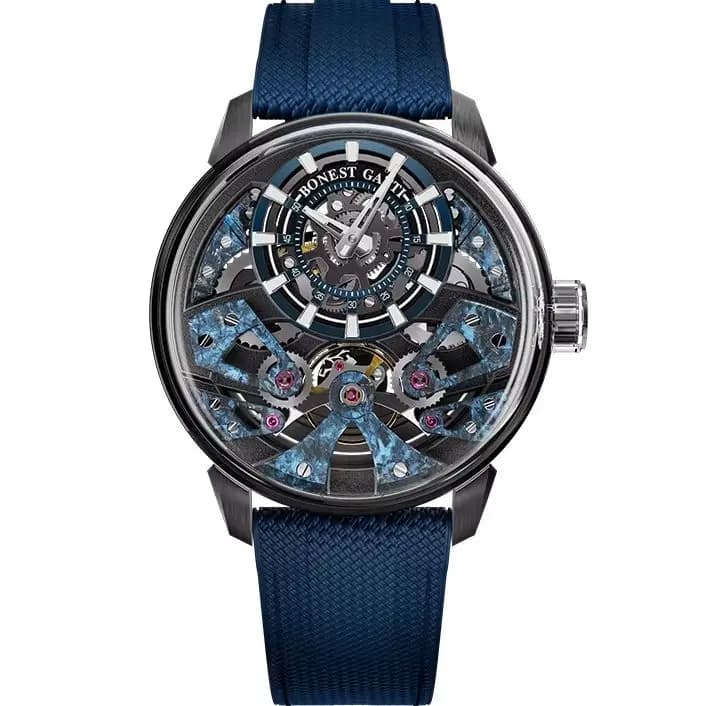 BONEST GATTI Men Automatic Watch 44mm Mechanical Wristwatch Luminous Skeleton Carbon Fiber Dial Sapphire Quick Release Strap