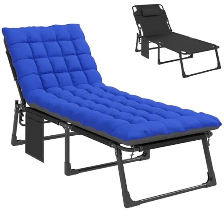 Sedia a Sdraio Reclinabile da Esterno a 5 Posizioni con Cuscino, Tasca Laterale e Poggiatesta, Pieghevole per Patio, Spiaggia, Campeggio - Colore Scuro