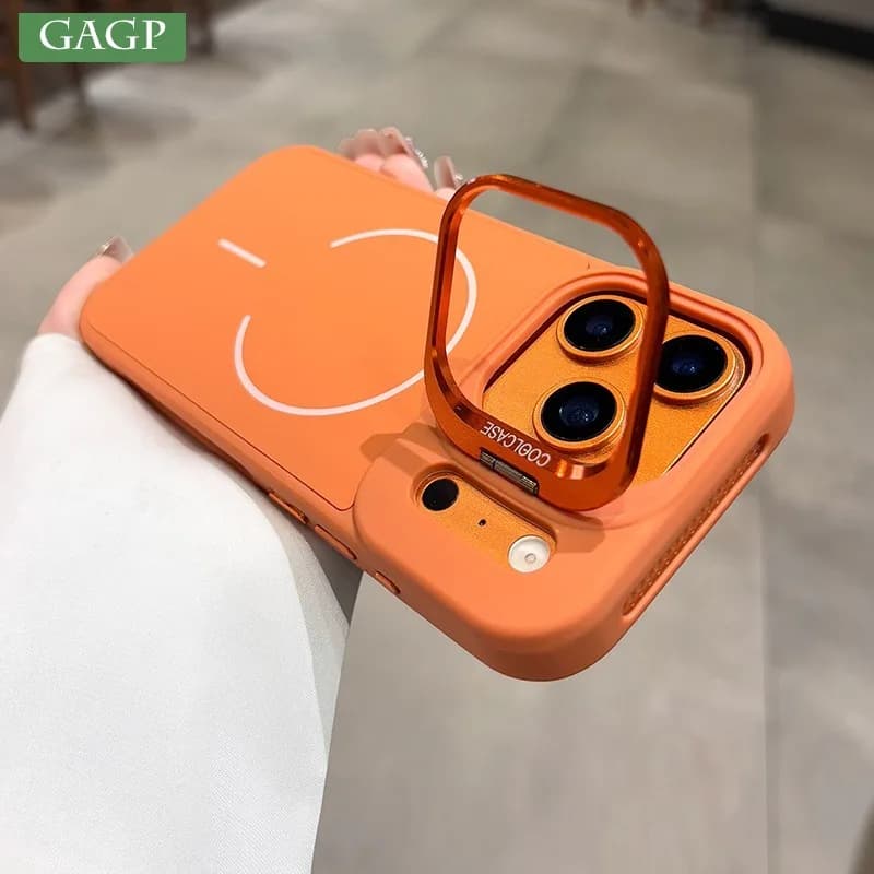 Nuova custodia magnetica con supporto per obiettivo per iPhone 17 Pro Max, compatibile con MagSafe, per modelli 16, 15, 14, 13, 12, 11 Pro Max, cover protettiva in silicone organico e PC.