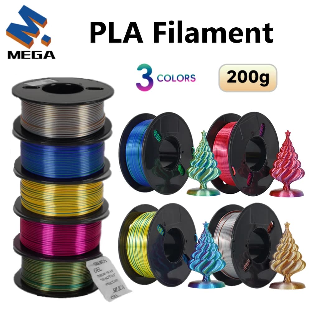 3D Printer Filament with 200 g PLA filament 1,75 mm Tricolor Silk 3 in 1 multicolor smooth without bubble for FDM 3D printer