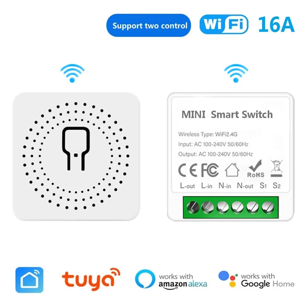 16A Wifi Smart Switch Module Smart Home Light Switches Bidirectional Control Works with Tuya Smart Life Alexa Google Home Switch