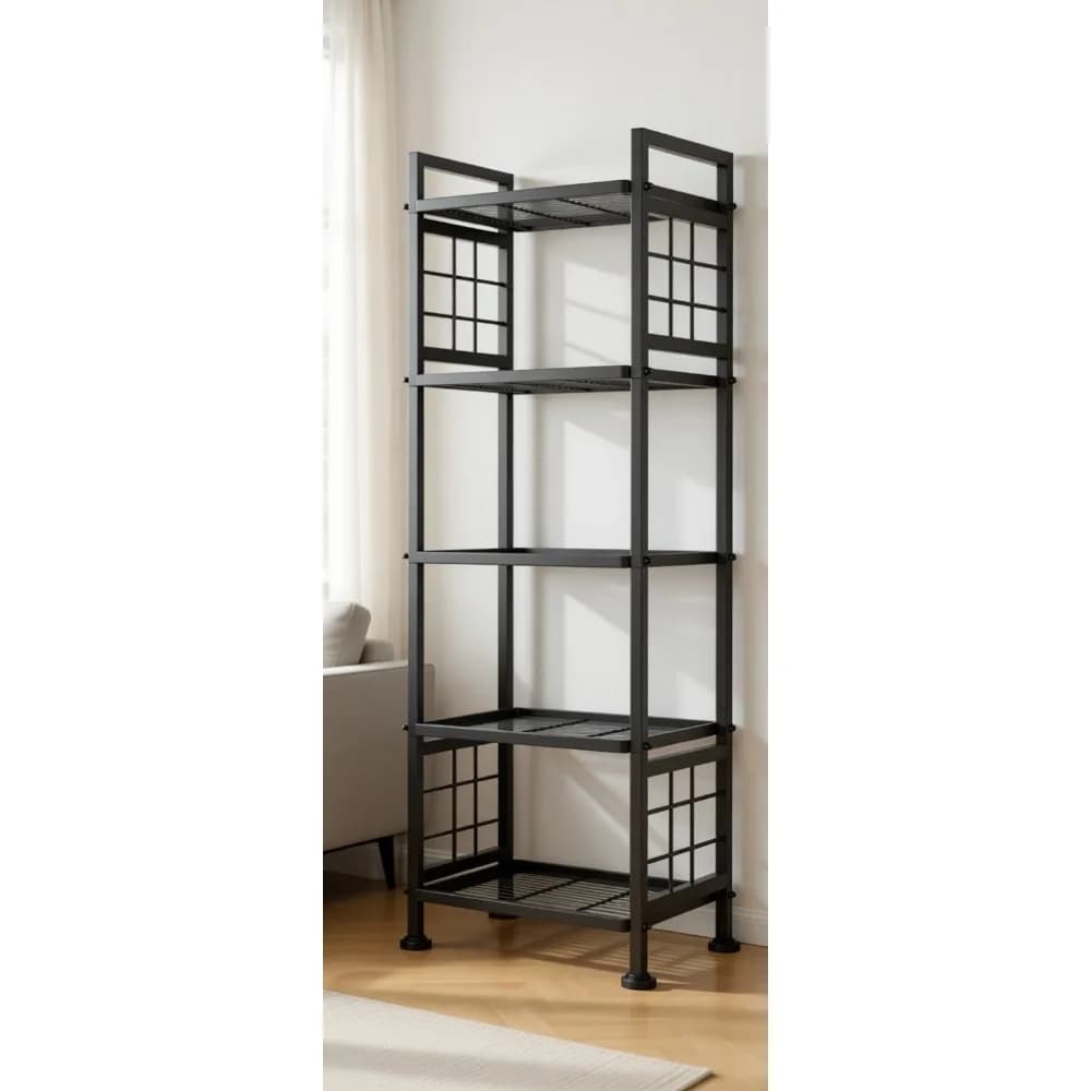 Scaffale Metallico a Cinque Ripiani Autoportante, Organizzatore Multiuso per Dispensa, Lavanderia, Cucina, Bagno, Nero