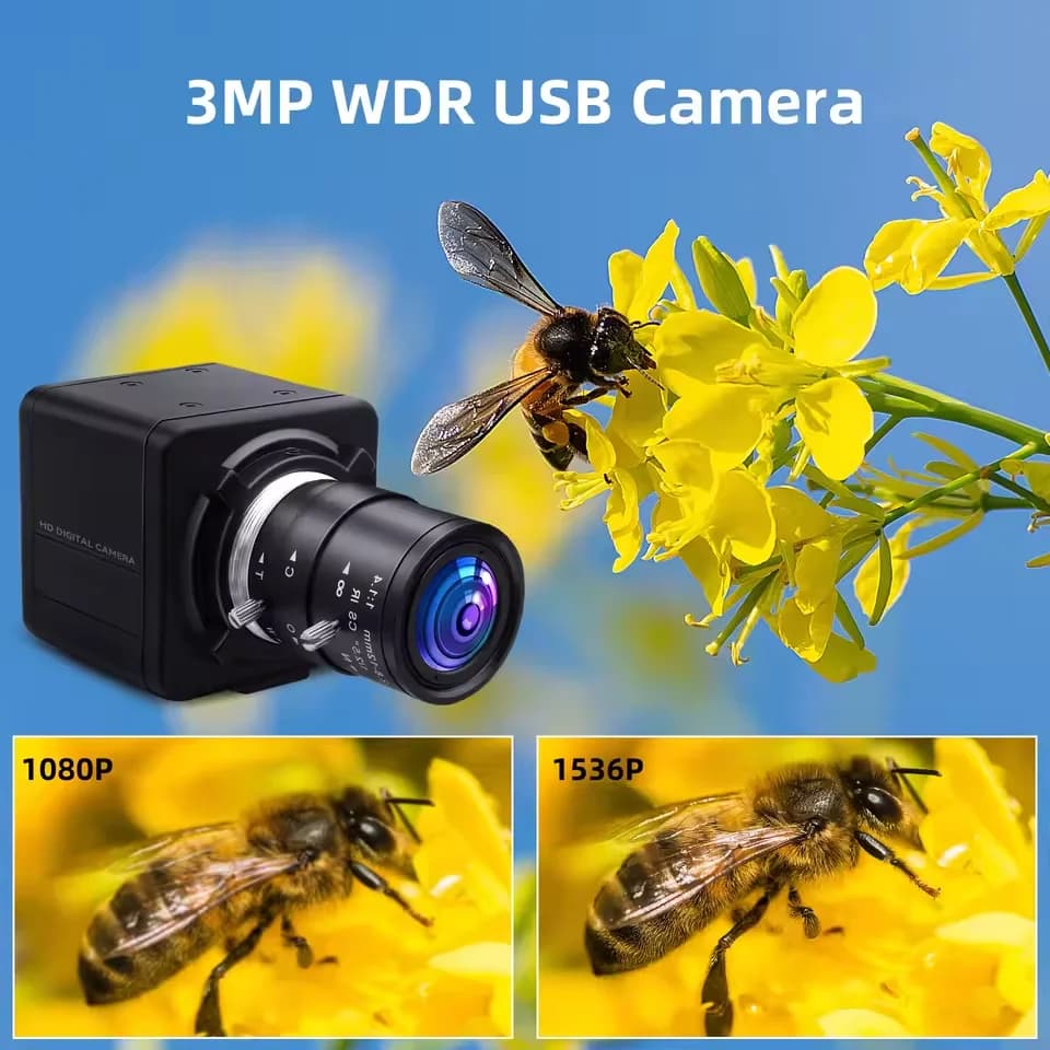 ELP 3MP USB Camera, AR0331 Sensor, H.264 30fps, 5-50mm lens, WDR up to 100dB, USB Webcam for Surveillance and Machine Vision