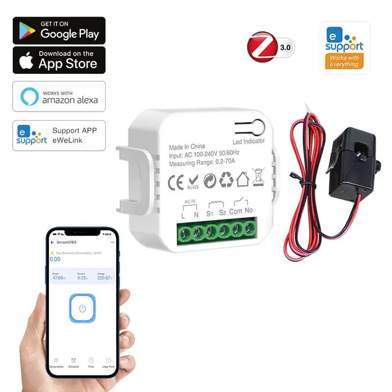 EWeLink Smart WiFi Energy Monitor – Supports 1 CT, enables improved remote monitoring and security, ideal for solar energy systems.