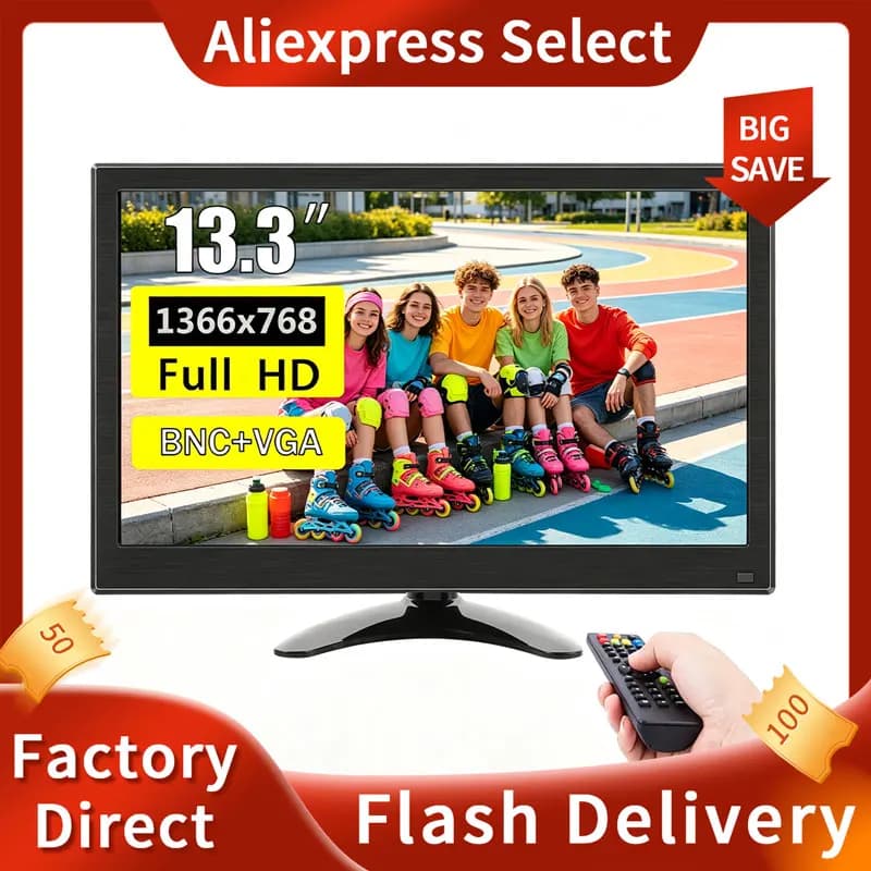 13.3-inch high-definition 1366 * 768 desktop closed-circuit television LCD computer monitor with AV/BNC/HDMI/USB/VGA interfaces