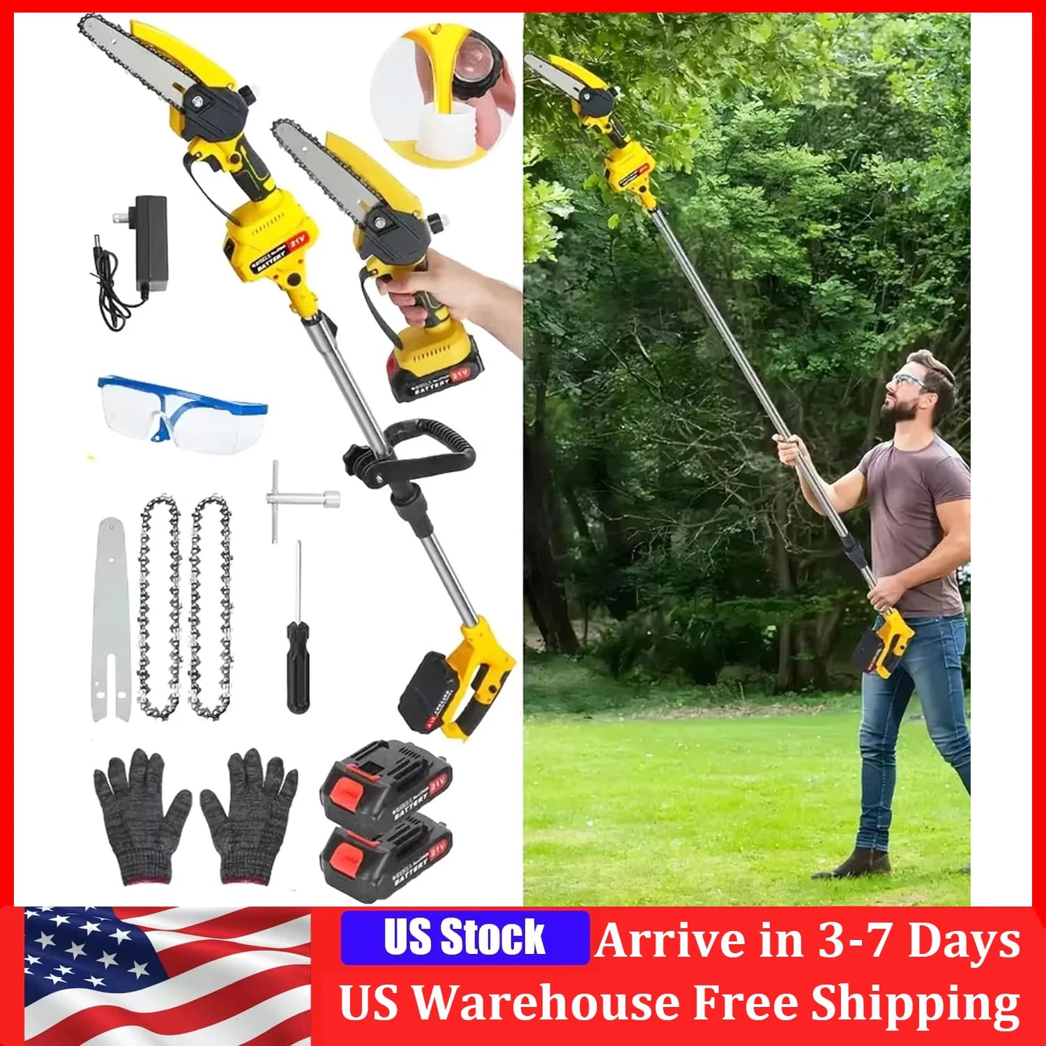 Electric Telescopic Saw 2 in 1, Mini Motosega Brushless, Gardening and Woodworking Power, Saw with Extensible Auction and Battery