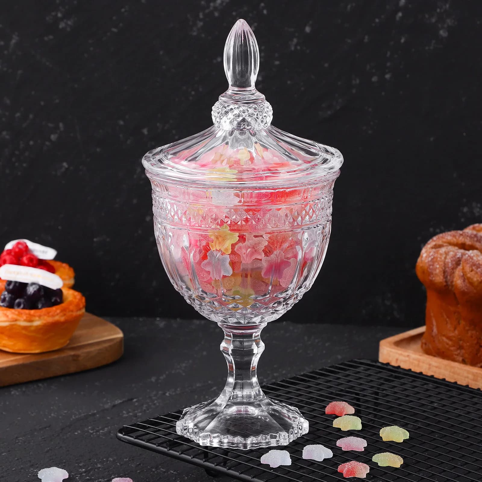 1Pcs Glass Candy Jar Crystal Design Storage Canister for Dry Goods Candy Kitchen Decoration Gift Glass Jar Food Container