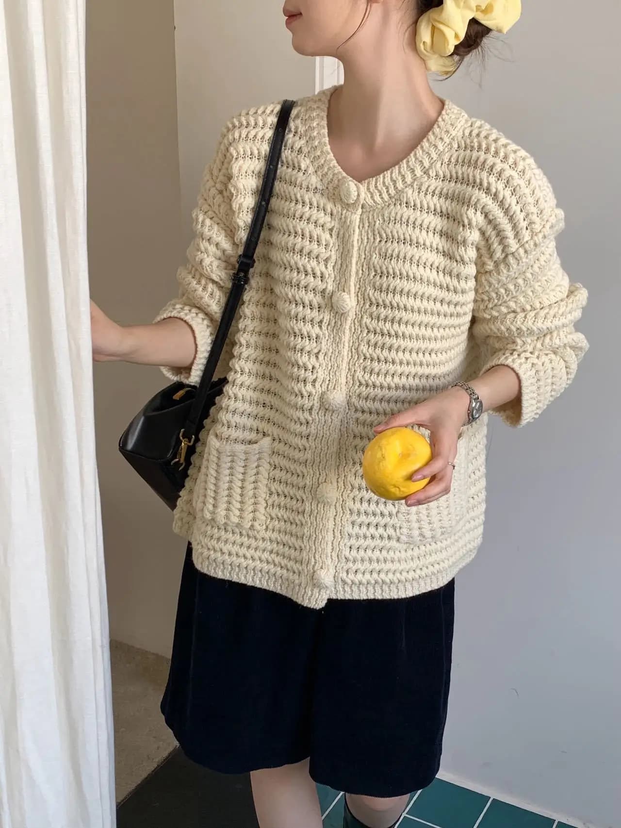 Korean Style Lazy Thick Needle Knit Hollow out Cardigan Simple Color round Neck Single Button Loose Soft Thick Sweater ...